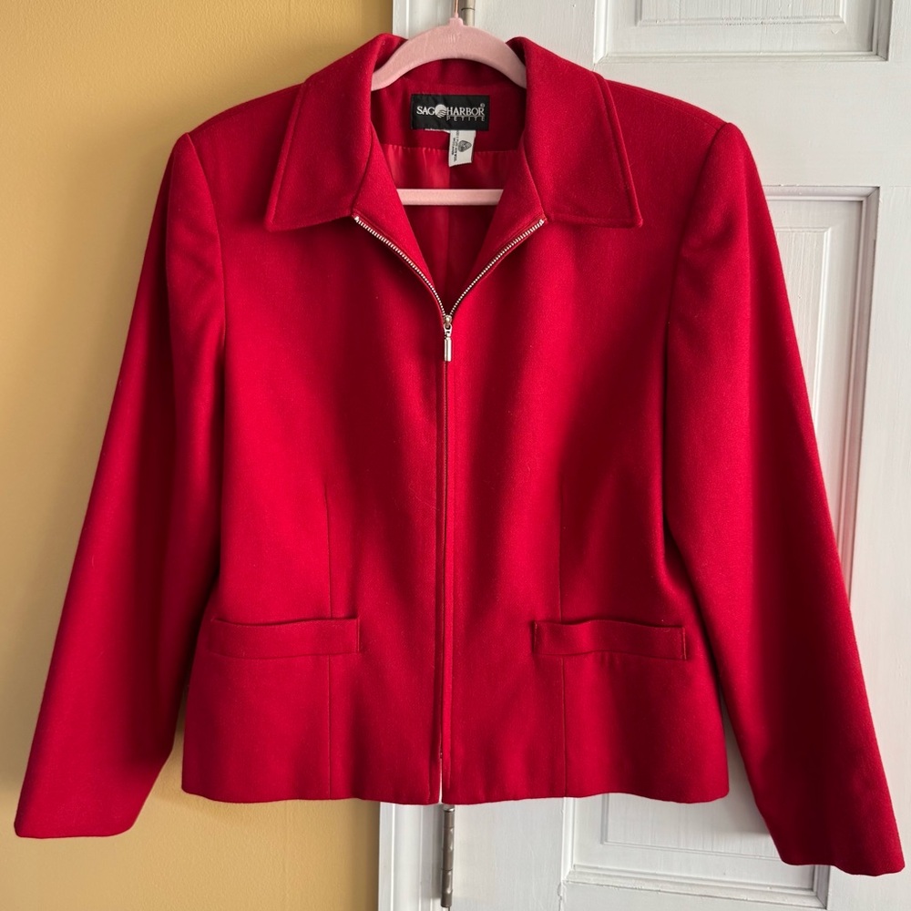 Sag Harbor 100% Pure Wool Woolmark Vibrant Red Zip Front Blazer S